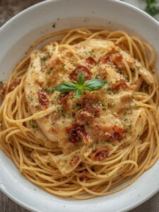 spaghetti carbonara with chicken and bacon