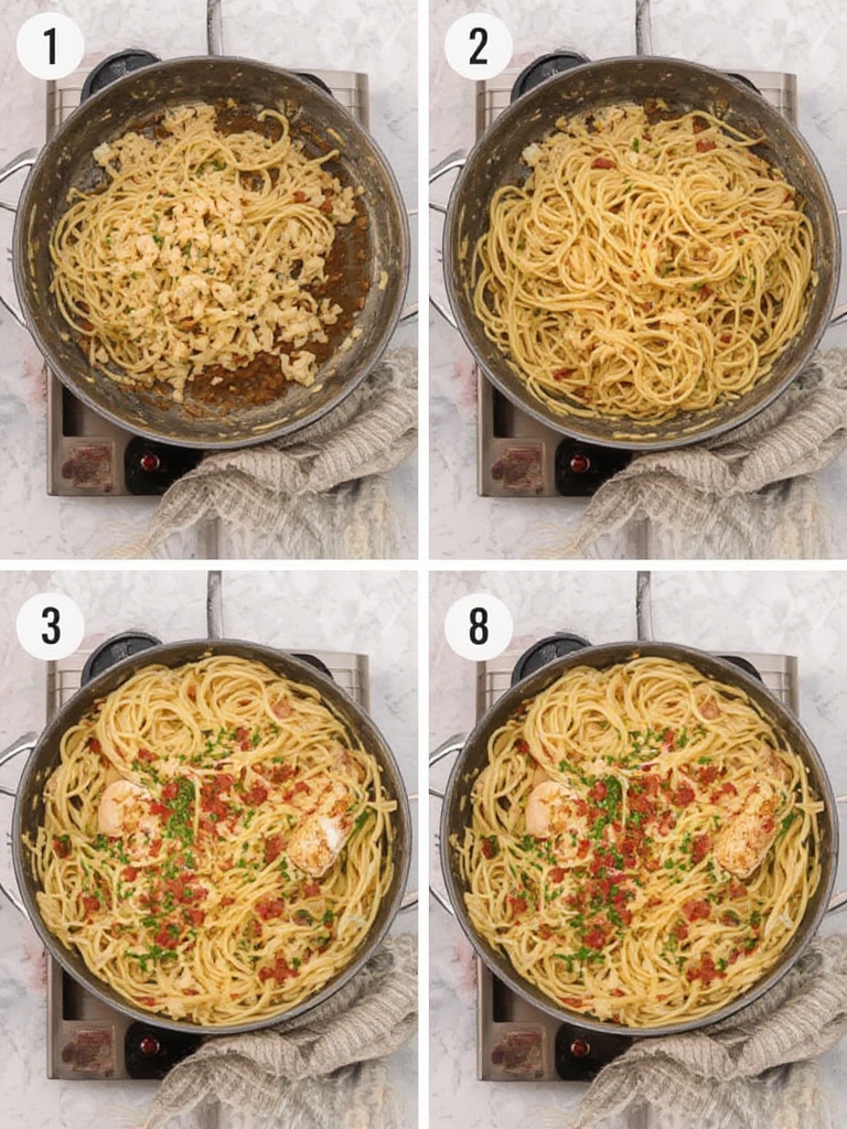 spaghetti carbonara with chicken and bacon